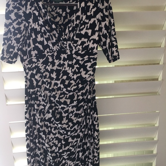 Ralph Lauren Womens Dress 8 Black White Faux-Wrap - Picture 8 of 11